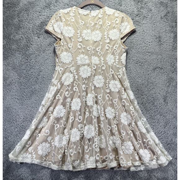 Forever 21 Medium Floral Lace Dress Fit & Flare Ivory Lace Coquette Low Cut Mini - Picture 5 of 13